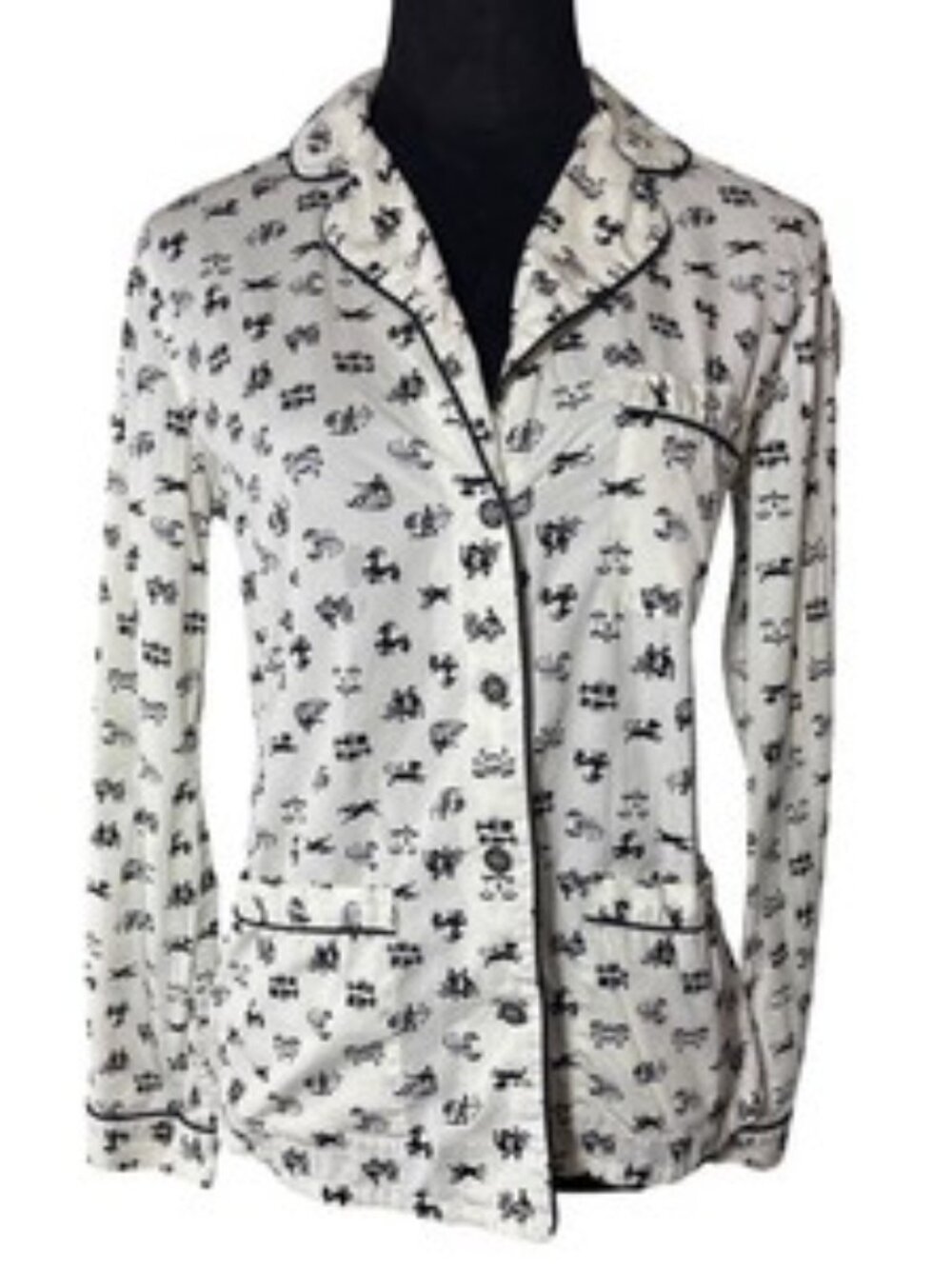 Tory Burch Black & White Zodiac Printed Pajama-Style Button Front Top